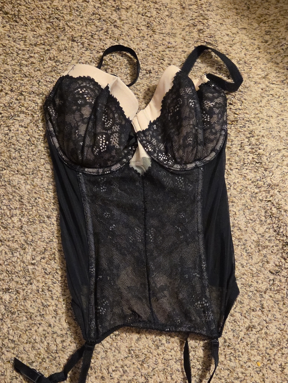 Victoria's Secret Black Lace Bustier with Nude Accents
